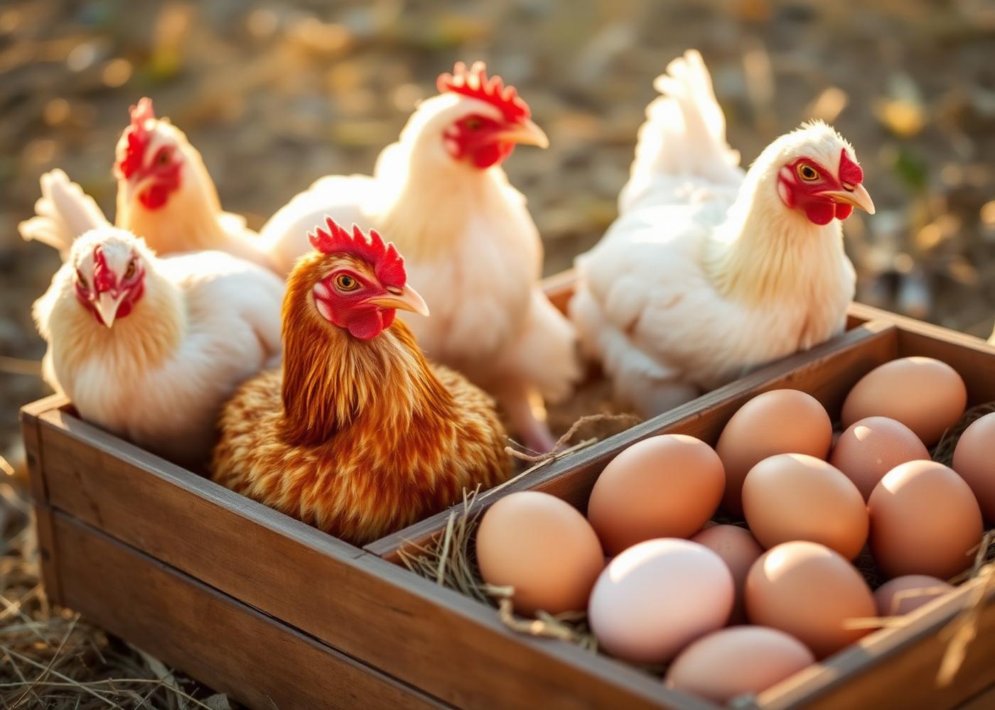 Chickens and eggs on a farm